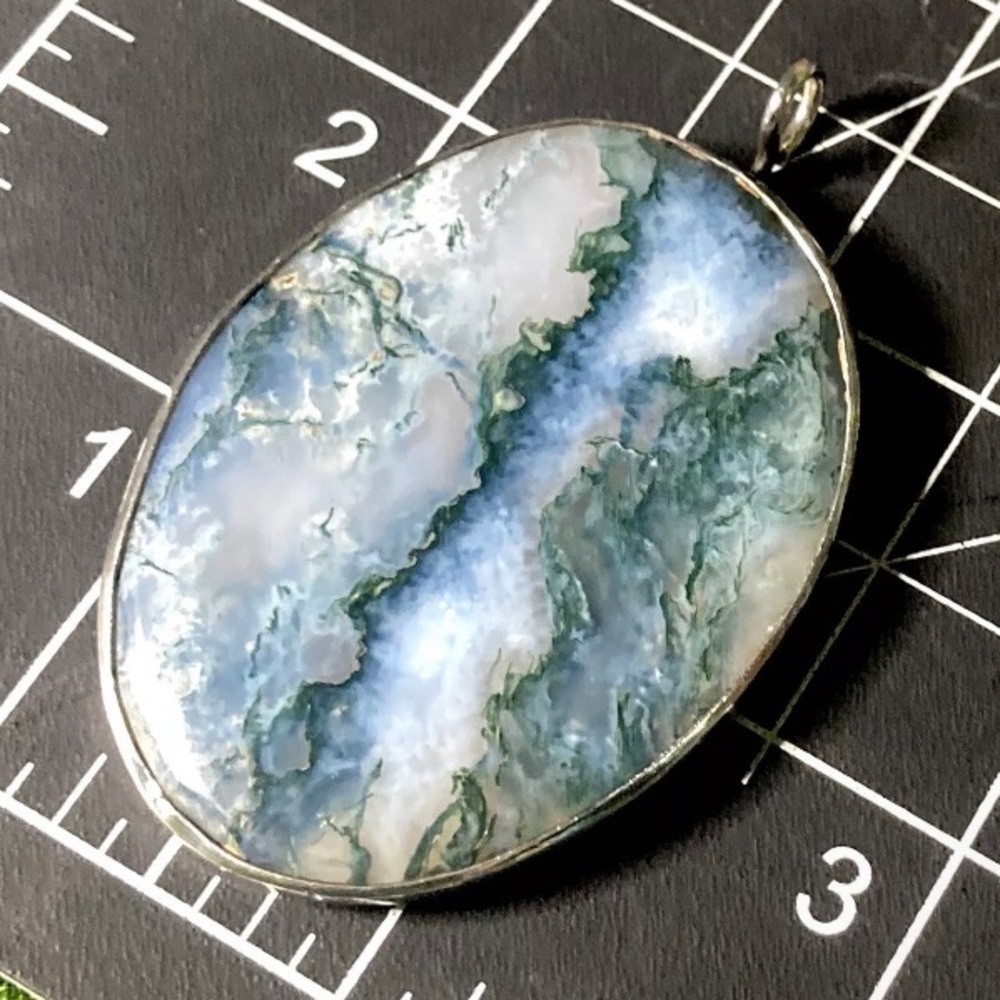 🔥Large Vintage Silver Artisan Moss Agate Pendant